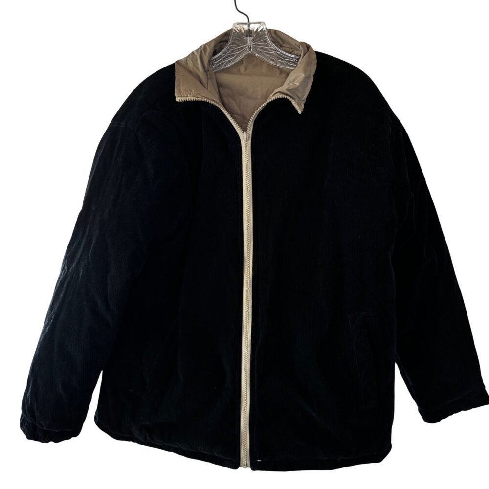 Free Country Reversible Full Zip Black Corduroy Taupe Nylon Jacket Mens XL